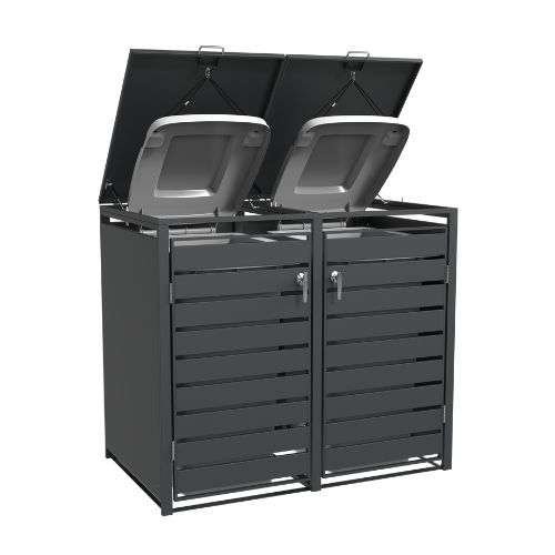 Ecoscape Double Bin Store with Lid - 1320mm x 800mm x 1160mm Charcoal