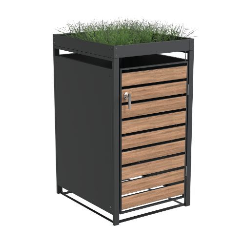 Ecoscape Single Bin Store with Planter - 680mm x 800mm x 1240mm Charcoal & Woodgrain